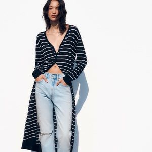 Zara Stripped Long Knit Jacket